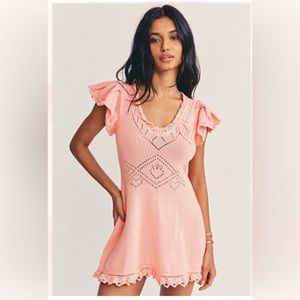 LoveShackFancy Fresno Knit Crochet Strawberry Mini Dress, Size Medium